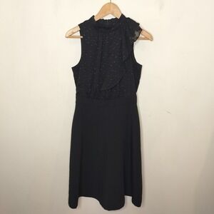 Banana Republic Black Dress Clip Dot Chiffon Ruffled Career Office